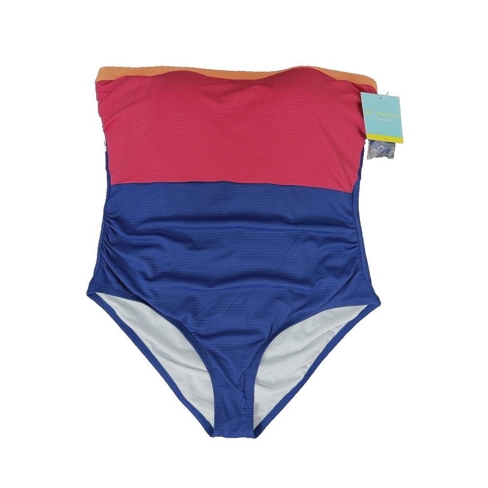 New Tummy Control Slimming Halter Swimsuit Women 18 XL Blue Pink Color Block